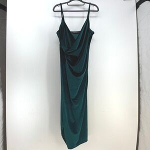 Double Crazy Dress Women Medium Green Velvet Wrap Front Maxi Cocktail Glam Guest